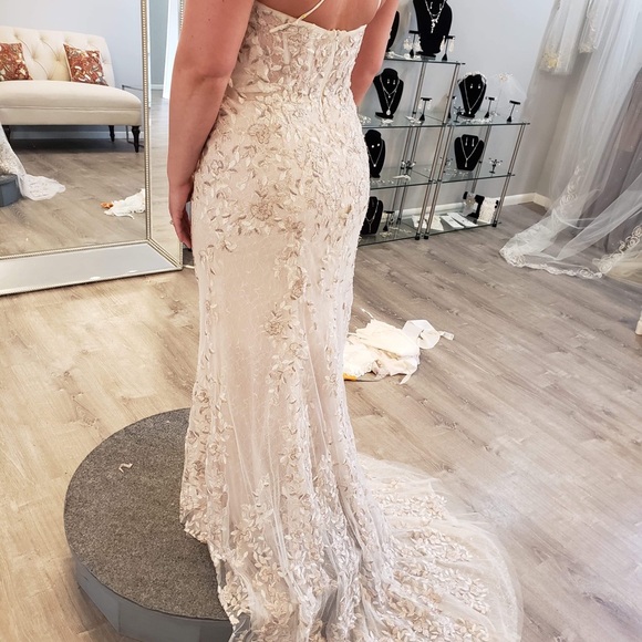 Embroidered and Beaded Lace Sheath Wedding Dress - Picture 10 of 10